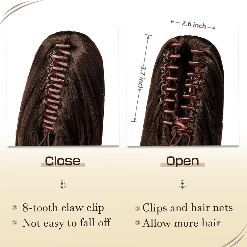 SOFEIYAN 13" Ponytail Extension Long Curly Ponytail Clip in Claw Hair Extension Natural Looking Synthetic Hairpiece for Women, Black/Medium Chestnut Brown Mix - Image 3